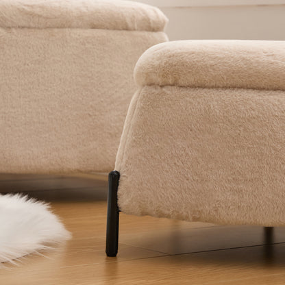 29.9"Wide 2 - Piece Upholstered Storage Ottoman Set Footrest Shoe Changing Stool with Metal Legs,Faux Fur Foot Stool Coffee Side Table With Reversible Lid for Living Room Bedroom Entryway. Light Camel image 11