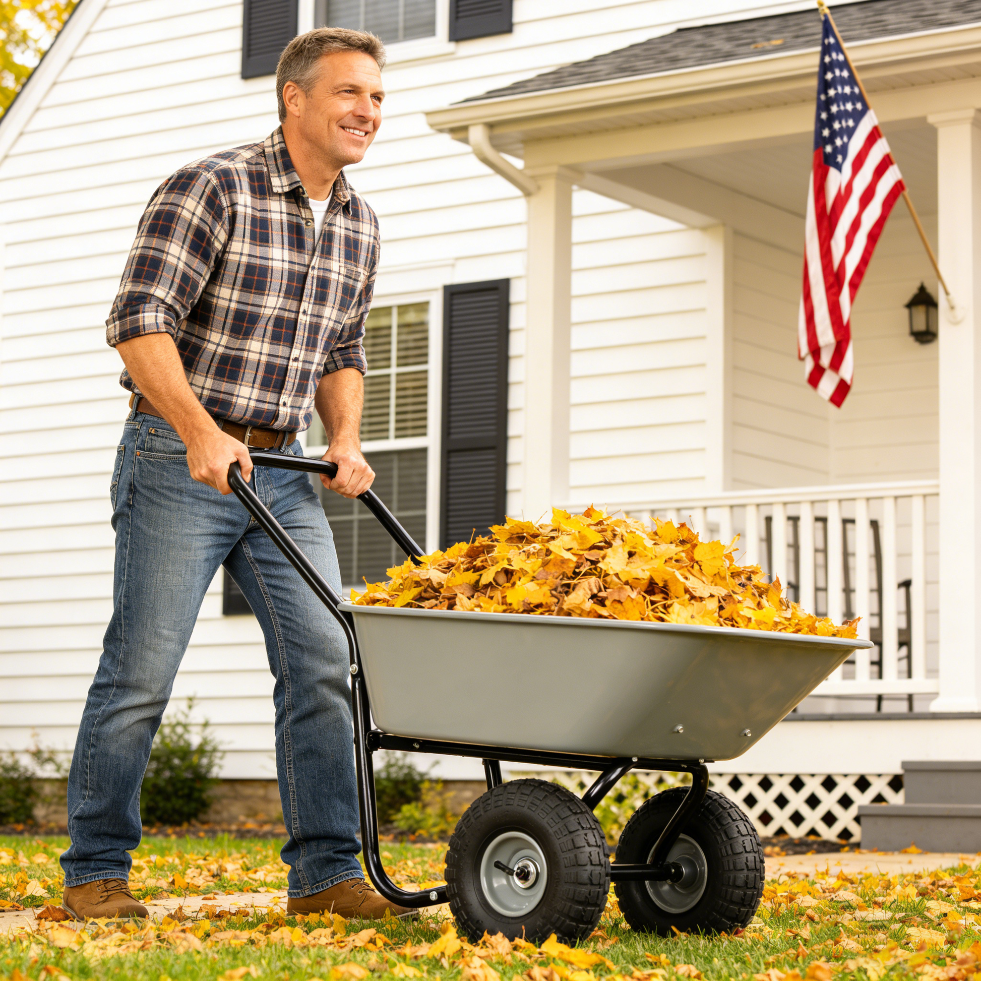 Two-wheeled cart, garden cart, 10-inch pneumatic wheels(gray) image 1