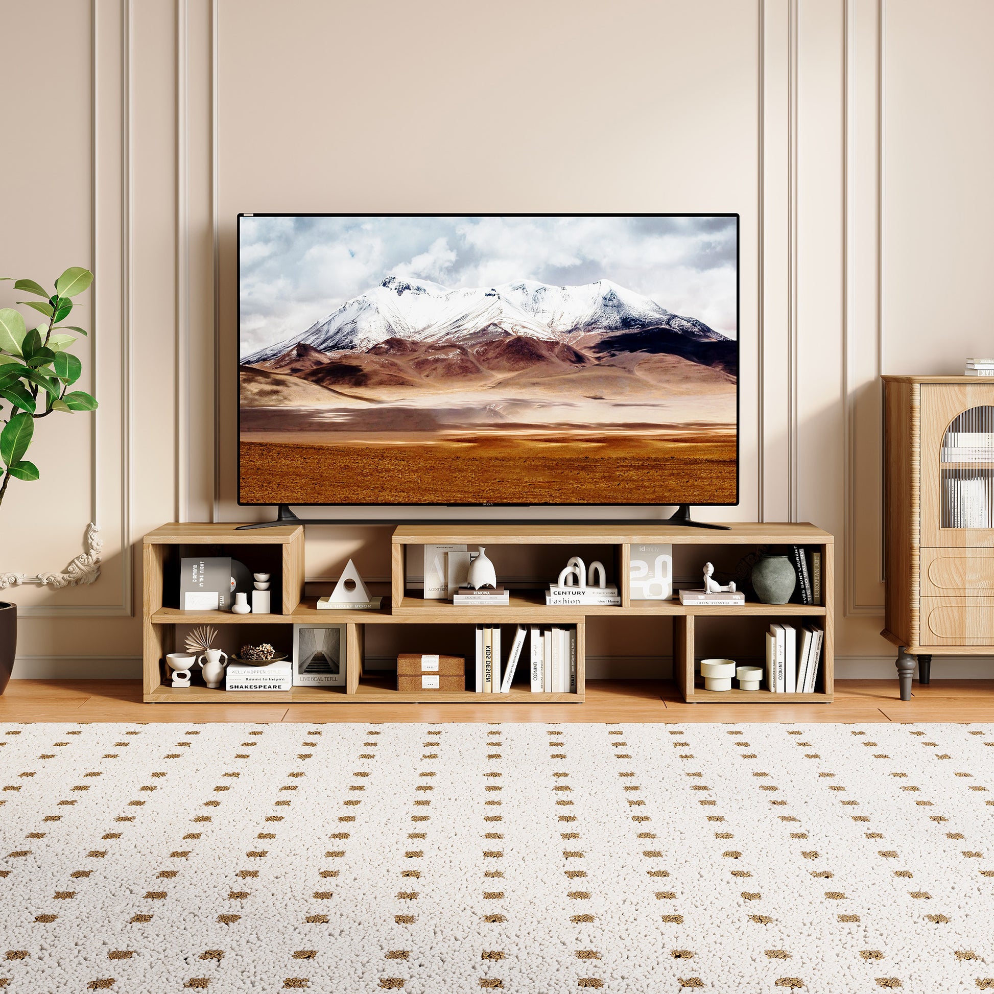 Modular Freestyle TV Stand, Light Wood Adjustable Media Console with Open Storage Compartments, Modern Minimalist Entertainment Center, Free‑Combination TV Cabinet for Living Room Bedroom Apartment image 2