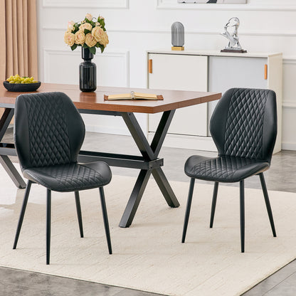 Set of 4 modern light luxury black diamond-quilted PU chairs with black metal legs. Suitable as upholstered dining chairs with backrests for home dining rooms, adaptable to a wide range of scenarios. image 2