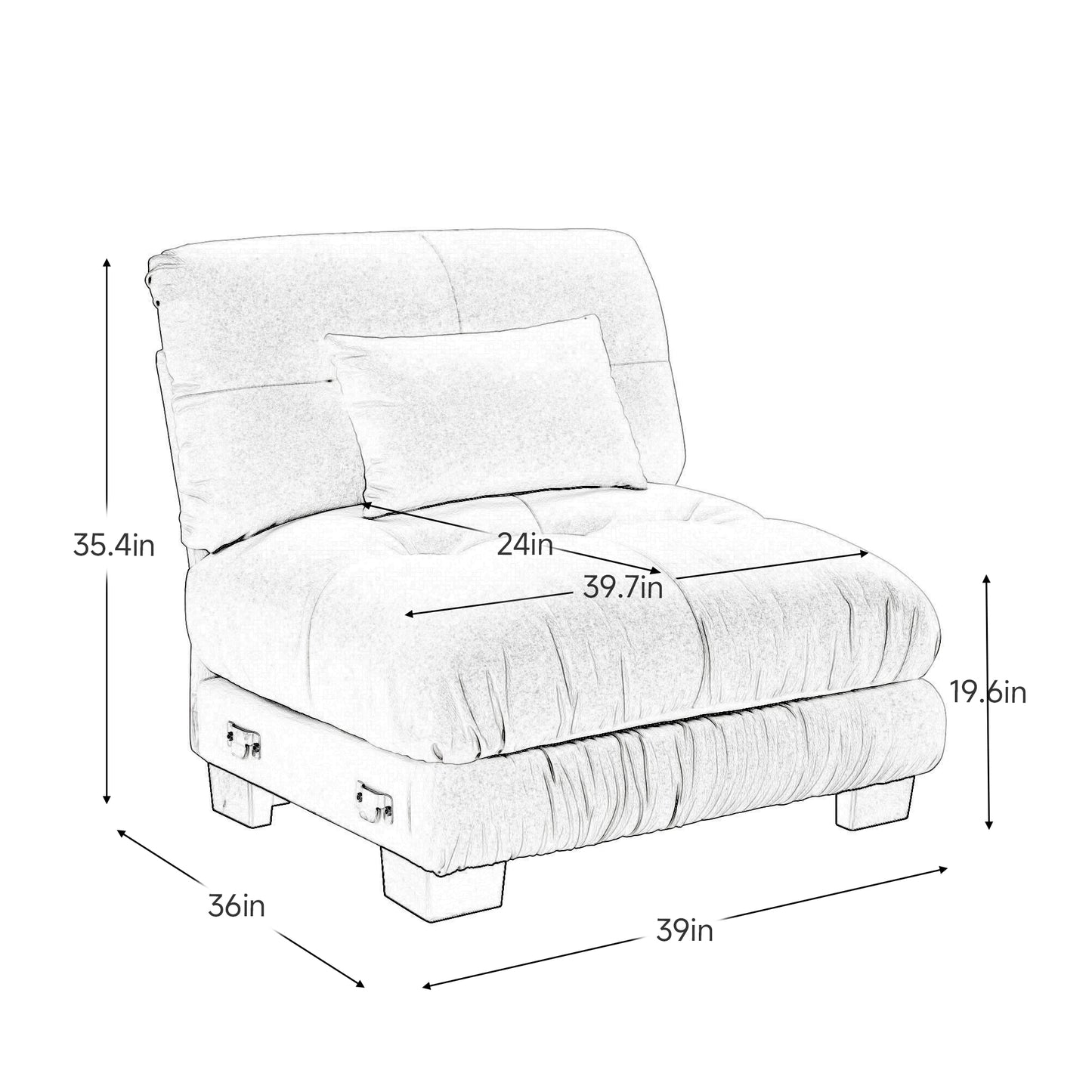 Pariss Armless Sofa W/1 pillow - Pink image 6