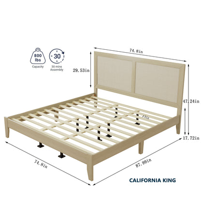 Solid Wood Platform California King Bed With Rattan image 3