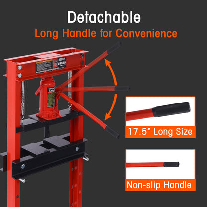 Hydraulic Shop Press,12-Ton Capacity, Floor Mount,with Press Plates, H-Frame Garage Floor Press, Adjustable Working Table Height,red image 7