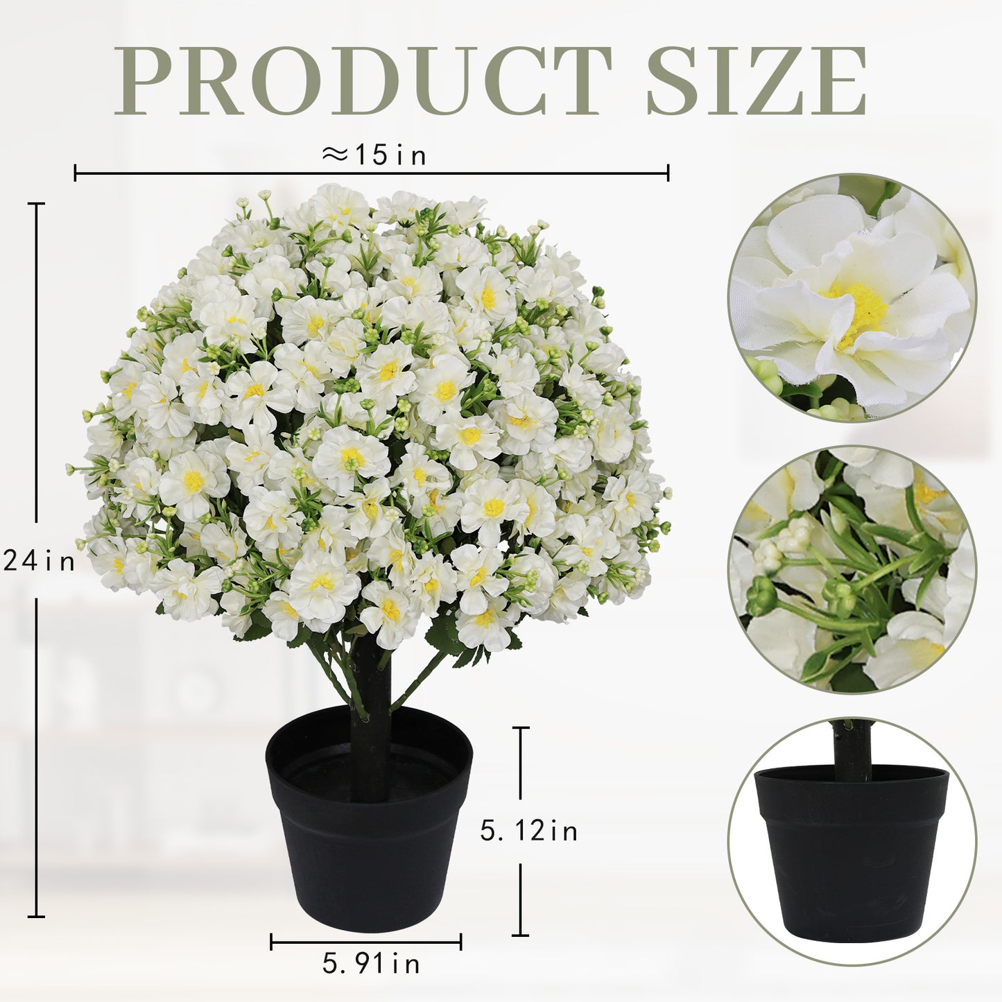24-Inch Faux Flower Artificial Snow Lotus Potted Plant UV-Resistant Artificial Floral Decor Suitable for Indoor & Outdoor Spaces(White),2 Pots per /Set image 5