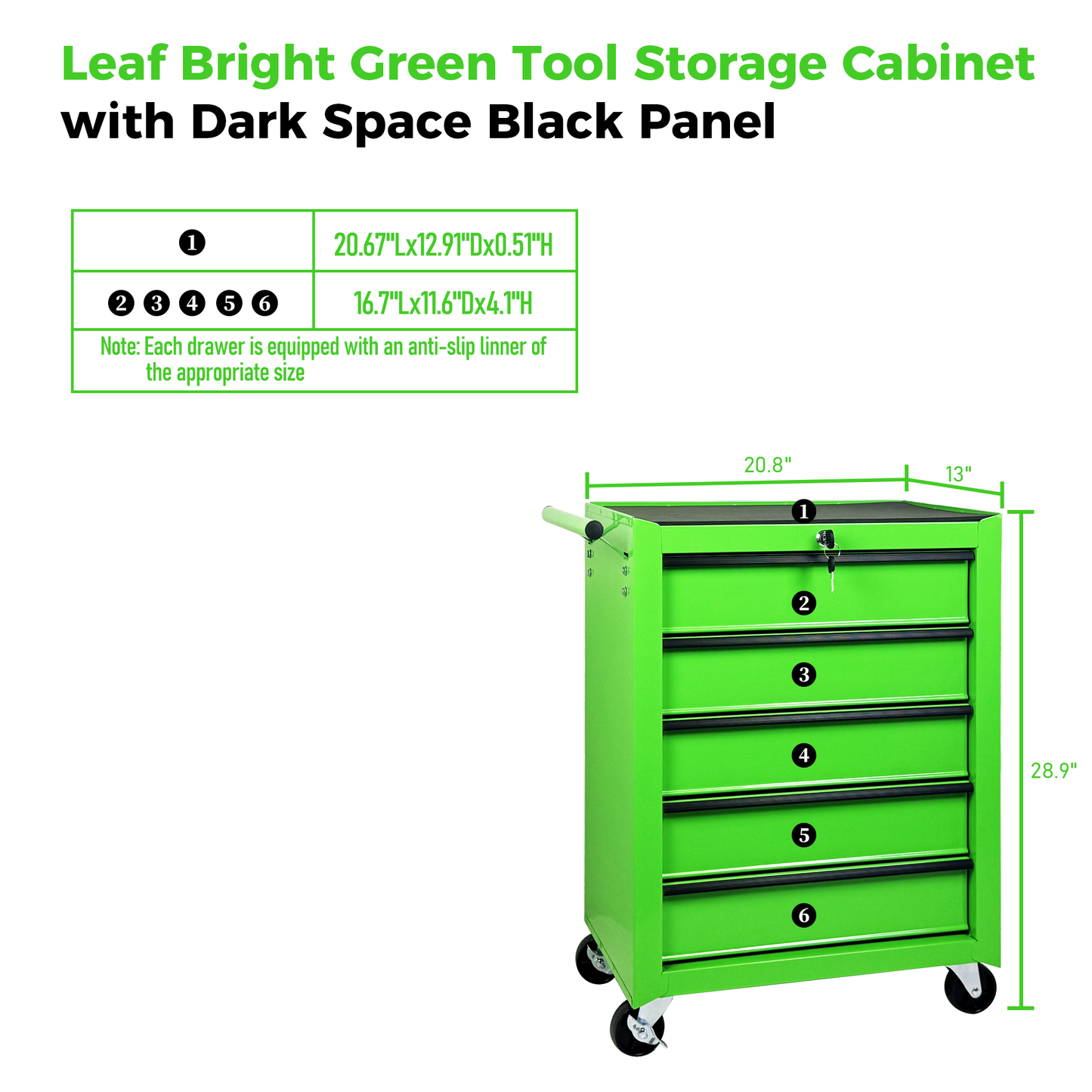 Rolling Metal Tool Chest with 5 Drawers, 20" 5-Drawer Tool Chest Cabinet with Ball Bearing Drawer Slides, Steel Tool Storage Box Organizer -GREEN image 2