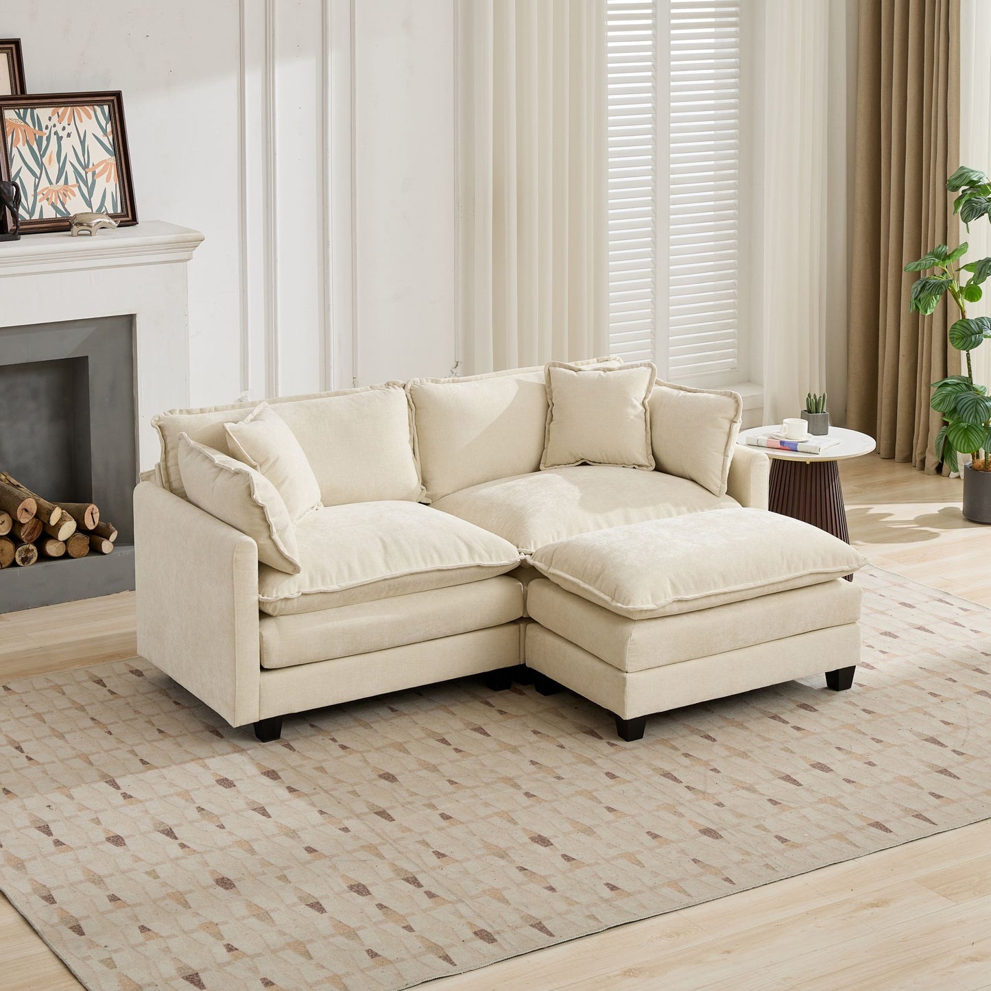 Cloud Sofa Ottoman only, Modern Sectional Couch, for Living Room Bedroom and Apartment, Comfy Double Layer Upholstered Seat Cushion, Breathable Chenille Fabric, Beige image 5