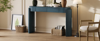 TREXM Entryway Table with Natural Wood Grain Finish, Console Table with Fluted Design, Oval Top and 2 Drawers for Entryway and Living Room (Navy) image 8