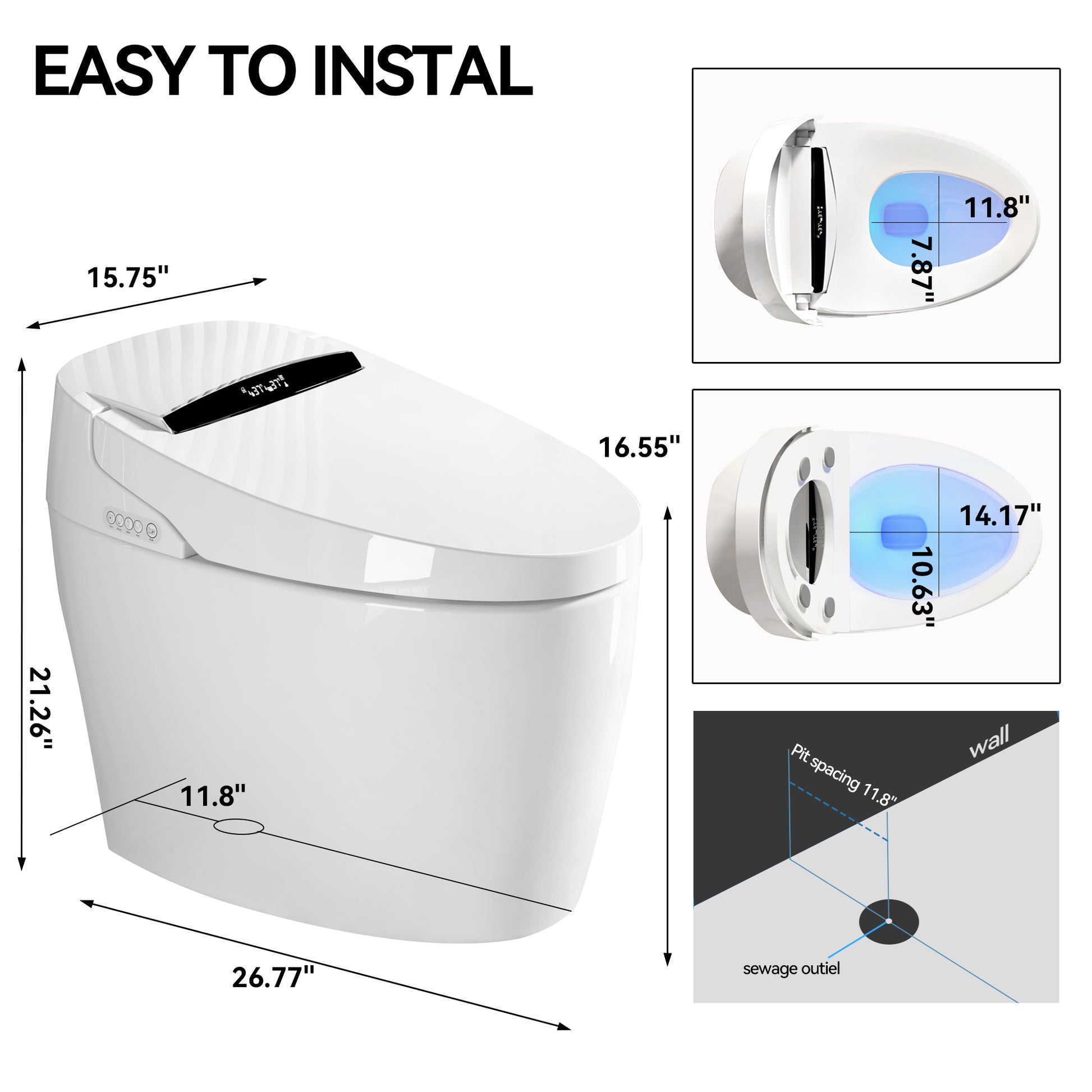 Smart Toilets with Heated Bidet Seat.Portable toilet with bidet built.Intelligent Toilet Auto Open/Close Seat. Bidet toilet with Dryer and Warm Water image 7