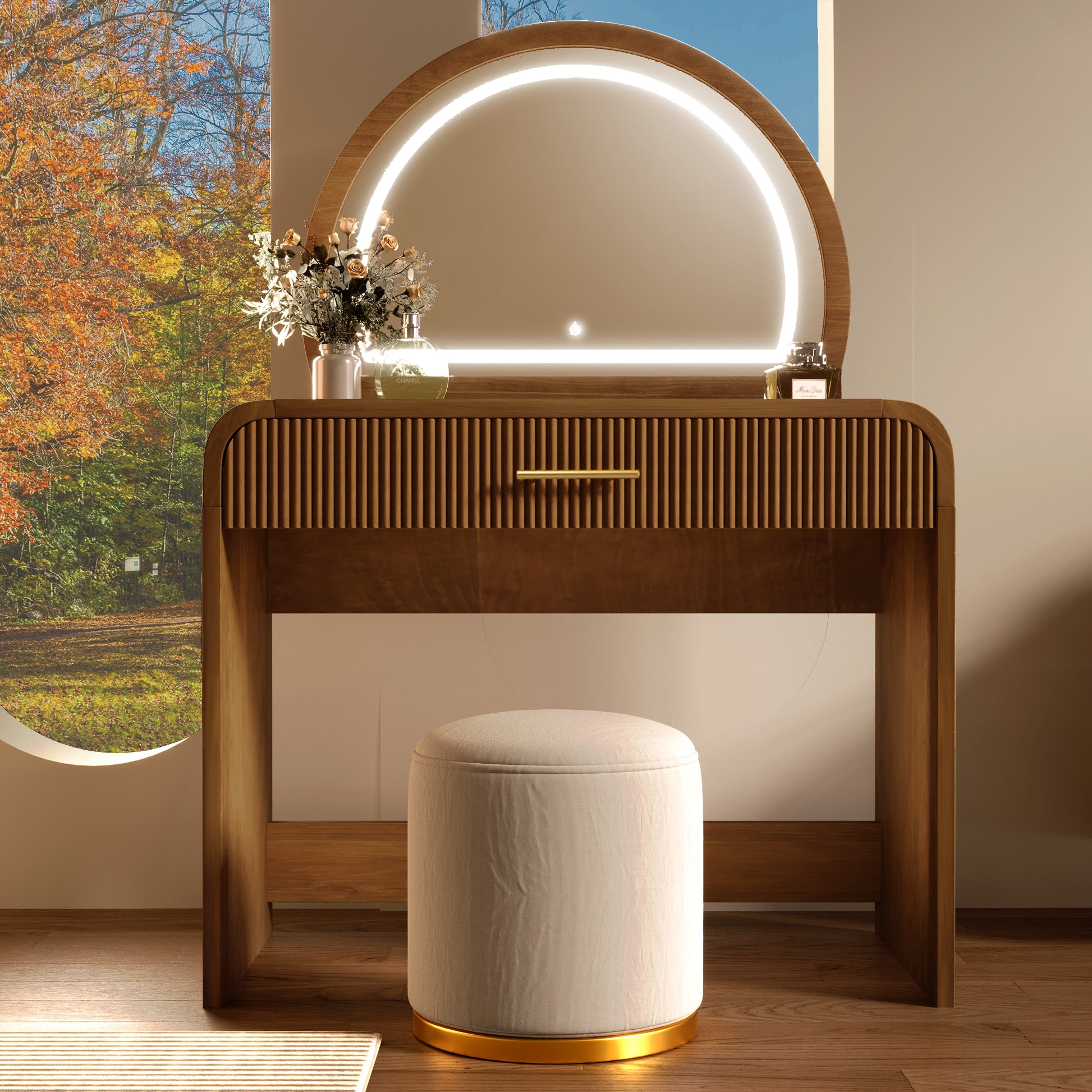 39" Makeup Vanity Table with Mirror Touch Screen Lighted Mirror, Dressing Table with Drawer for Bedroom, Espresso image 1