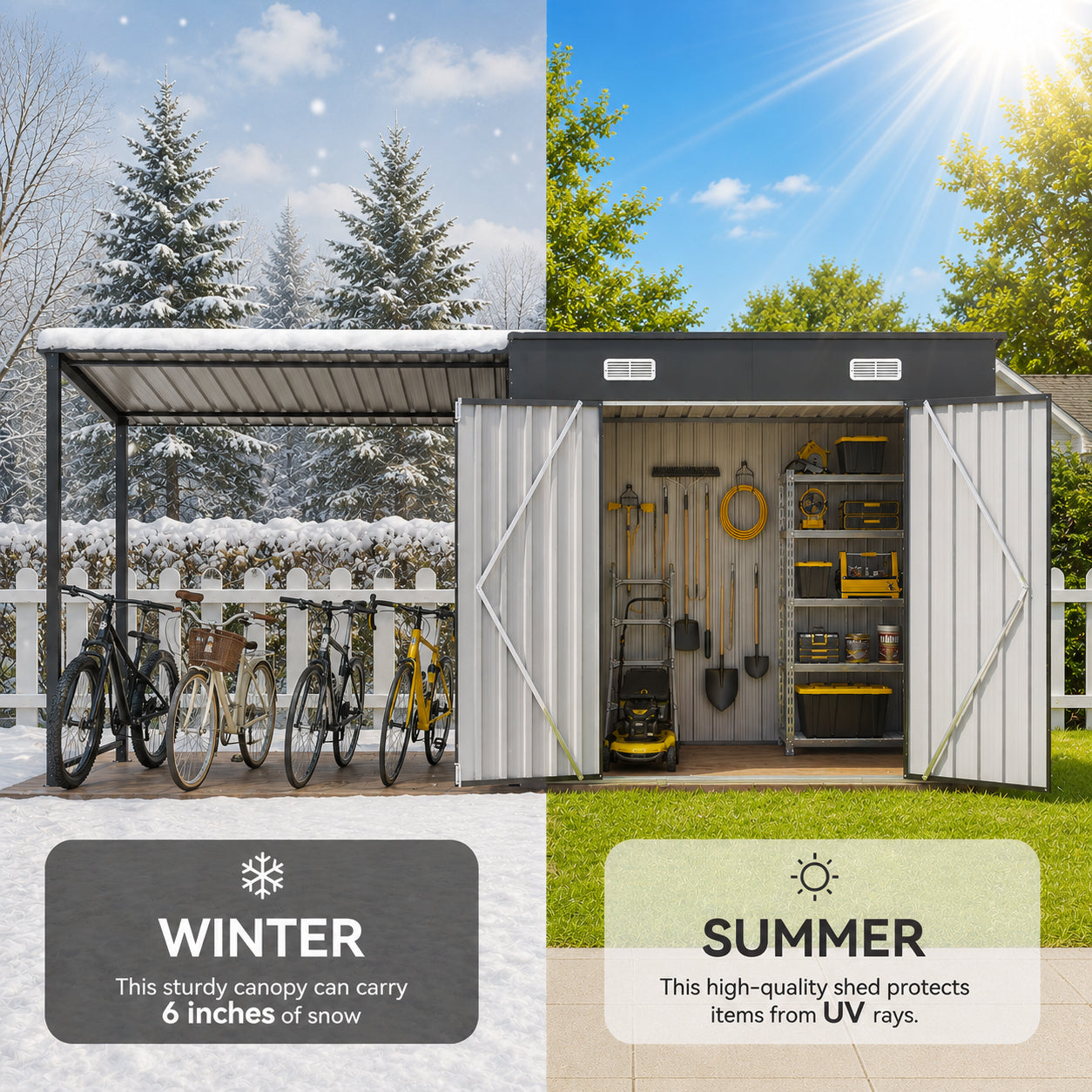 12x4 FT Metal Lean-To Shed with Pergola, 6x4 FT Outdoor Storage Shed & Hardtop Gazebo Combo, 2-in-1 Garden Tool Shed with Open Side for Patio, Backyard, Deck image 8