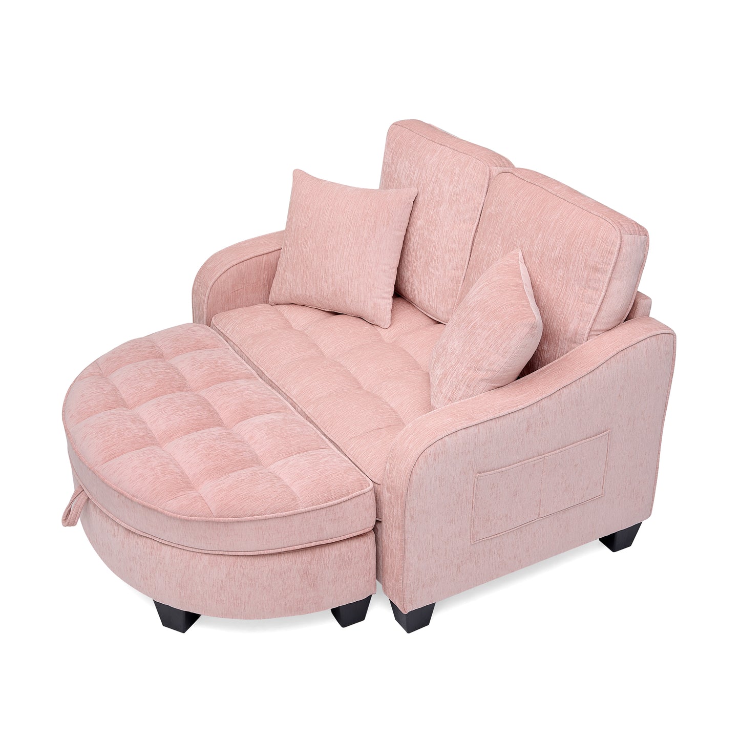 Two-seater sofa, double sofa chaise longue, with irregular armrests and backrests, footrest with storage space, comes with two small throw pillows, suitable for living room and bedroom -Pink image 11