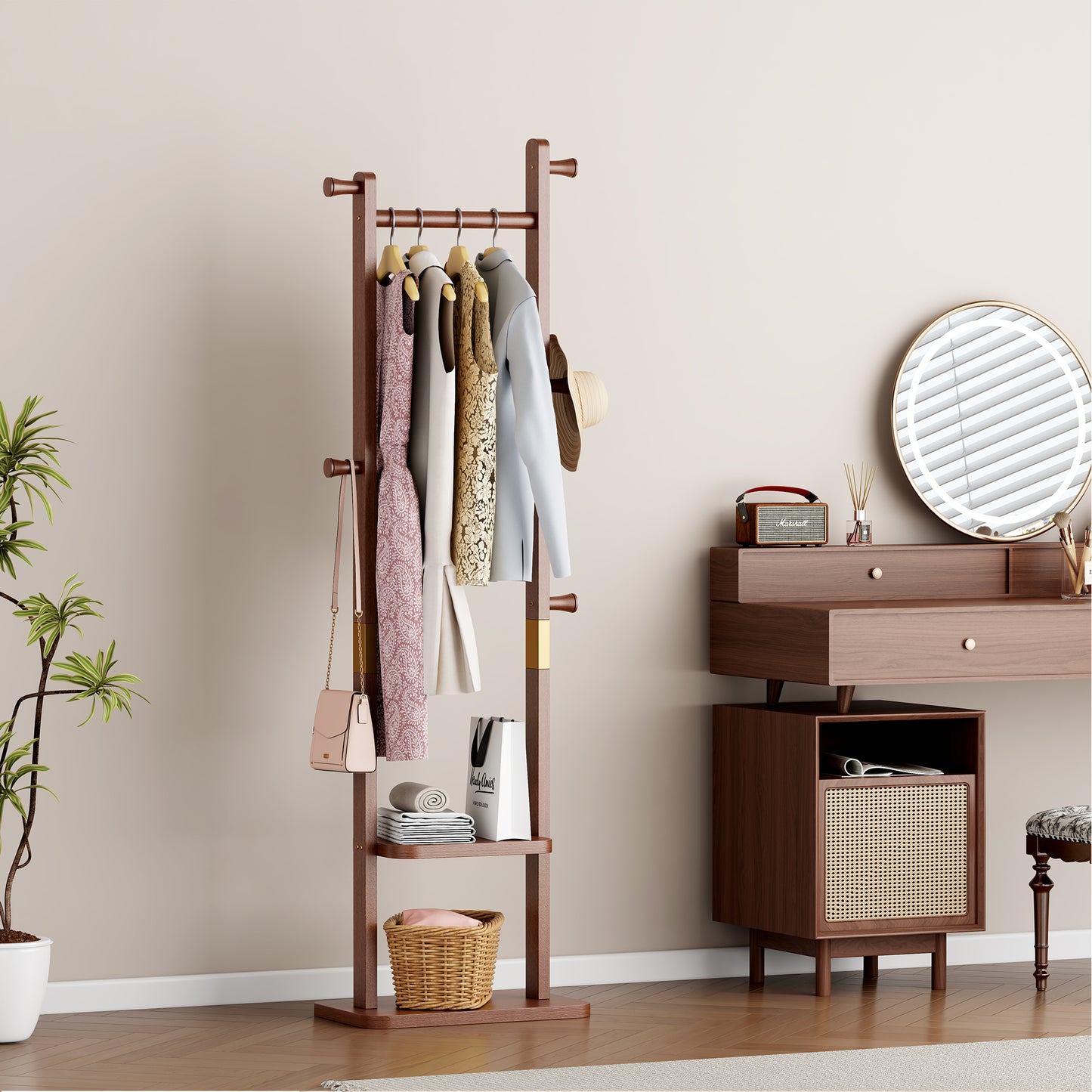 Coat Racks solid wood hanger 23.6* 11*70.8in Solid environmental protection easy to assemble beautiful can be placed in the bedroom/entrance/living room (Walnut) image 1