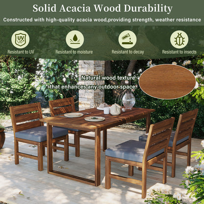 U_STYLE Farmhouse 5-Piece Outdoor Patio Dining Set with Adjustable Legs,Acacia Wood Dinning Set for 4,Suitable for Backyard, Garden, or Deck image 7