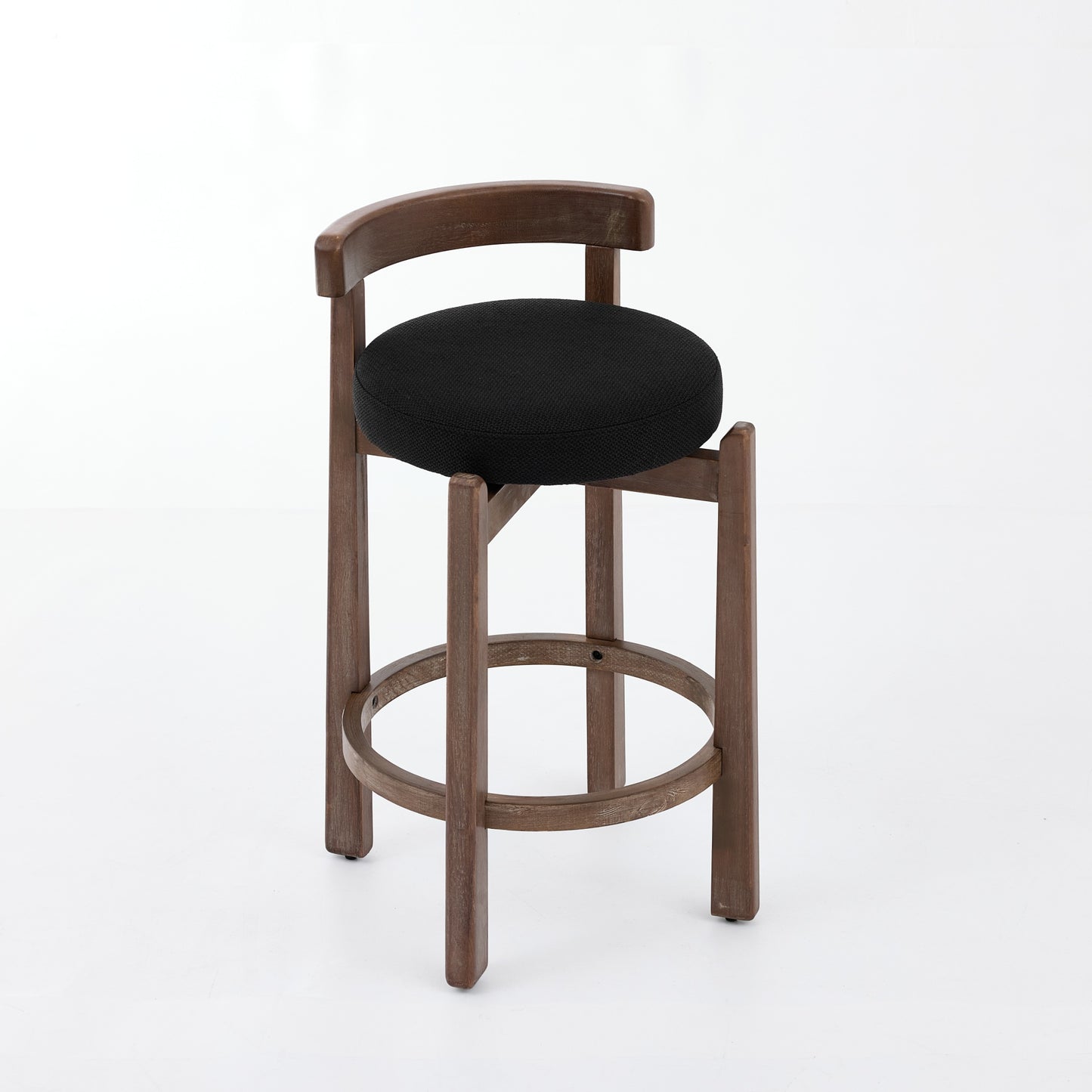 Set of 2 Swivel Counter Stools,Mid-Century Modern Bar Stools with Back,26 Inch Seat Height,Solid Wood Frame,Soft Linen Upholstered Bar Chairs with Footrest,Ideal for Kitchen Island,Black,SW1882BK image 4