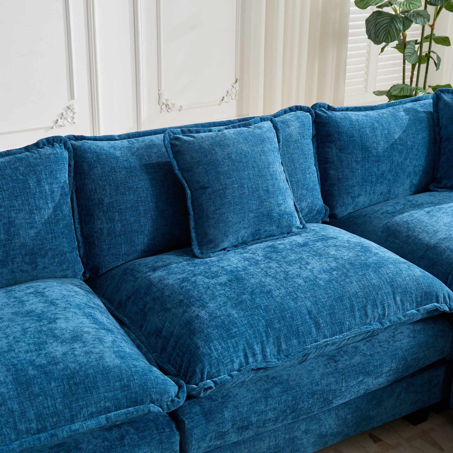 Cloud Sofa two Seats (the cushion on the armrest not included), Modern Sectional Couch, for Apartment, Comfy Double Layer Upholstered Seat Cushion, Breathable Chenille Fabric, Blue,SW504ABL image 2