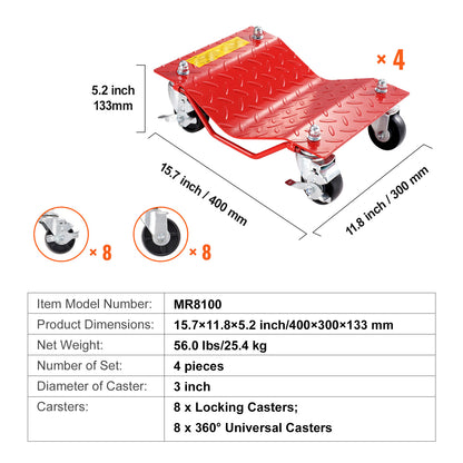 Wheel Dolly, 8000 lbs Capacity Heavy-Duty Steel Car Mover, Wheel Dolly Car Tire Stake Set with Brakes, Vehicle Moving Cart Moving Cars, Trucks, Trailers, Motorcycles, and Boats, Set of 4, Red image 7