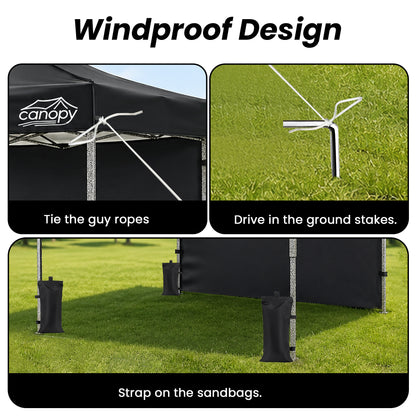 10x10 Pop Up Canopy Tent w/ 1 Sidewall, Black Speckled Steel Frame, Black Silver-Coated Top UPF50+ Water-Resistant, 4 Adjustable Heights (6.7-7.6 ft) Includes Sandbags Stakes Ropes Carry Bag for Beach image 7