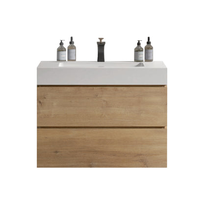 U041-Alice30-106 Alice 30" Natural Oak Bathroom Vanity with Sink, Large Storage Wall Mounted Floating Bathroom Vanity for Modern Bathroom, Pre-assembled image 4