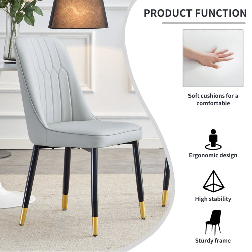 Modern dining chairs are equipped with light gray PU artificial leather backrest cushions and black metal legs, suitable for restaurants,kitchens,and bedrooms.Set of 4pieces (light gray+PU) image 7