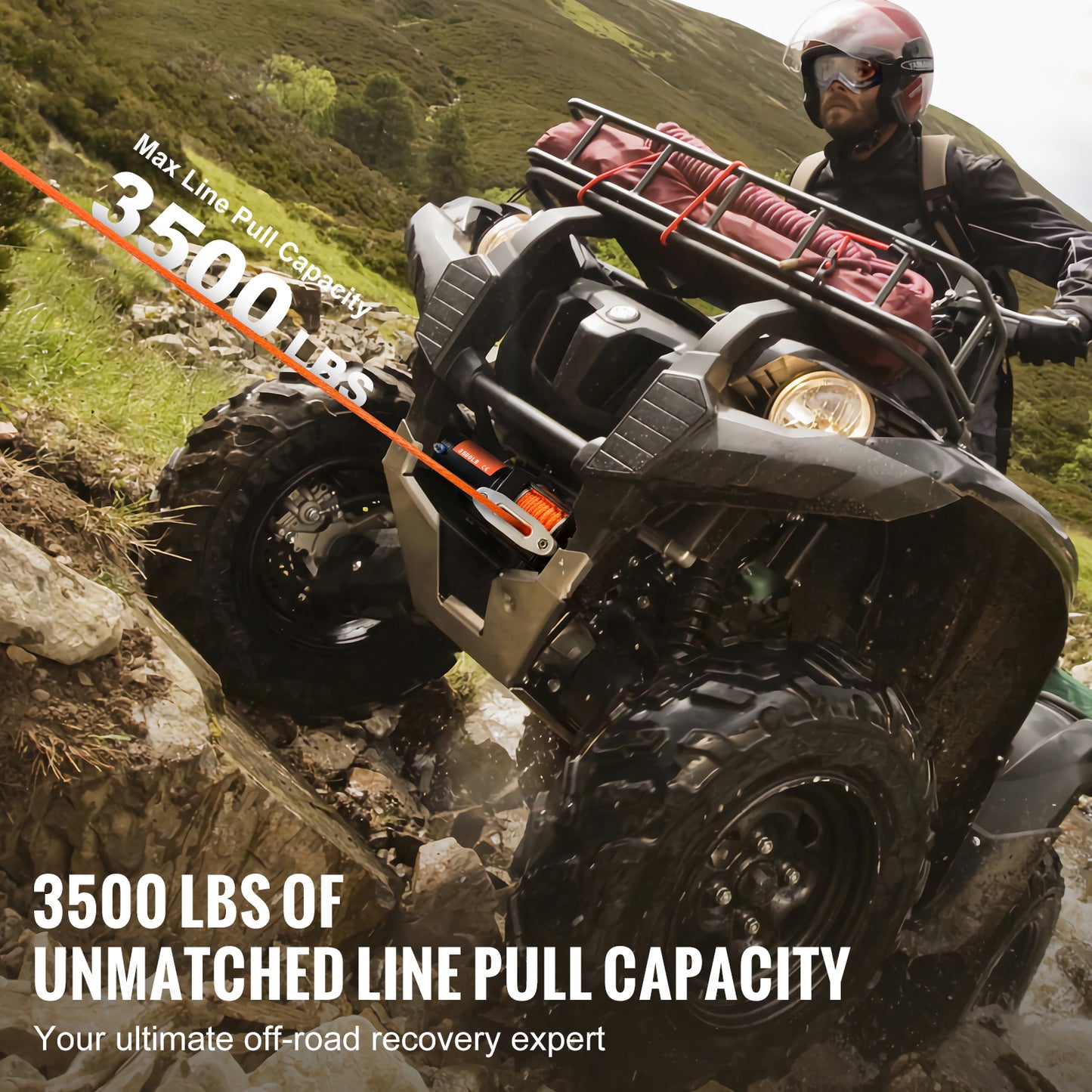 Electric Winch ATV UTV 3500 lb Synthetic Rope Waterproof Wired Control image 8