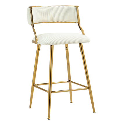 (SET of 2) 26'' Counter height bar stools Corduroy kitchen island counter bar stool with back,golden chromed base and footrest (BEIGE) image 3