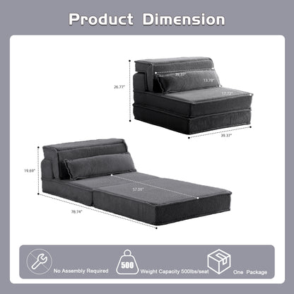 Compression Mahjong Sofa,Convertible Floor Sofa Bed,DIY Boneless Modular Sectional Sofa,No Assembly Required,Circle fleece fabric,Oversized Single Sofa with 1 Pillow,Dark Grey image 3