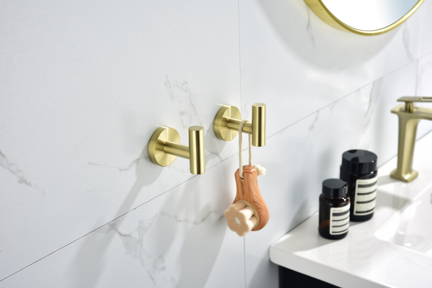 2 Pack Bathroom Towel Hooks Coat Hooks Shower Kitchen Wall Hooks, Brushed Gold image 3