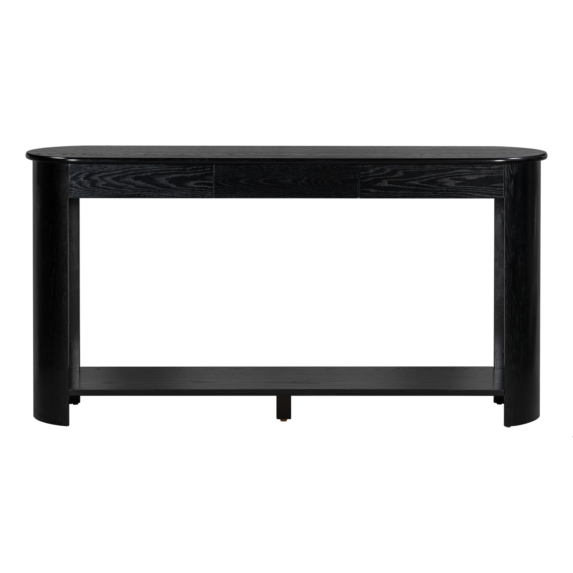 U_Style 59.8'' Modern Oak Veneer Console Table with 3 Drawers,Farmhouse Entryway Table with Shelf,Wood Sofa Table with Semi-Circular Design, Suitable for Living Room,Hallway,Entryway, Foyer, Corridor image 10