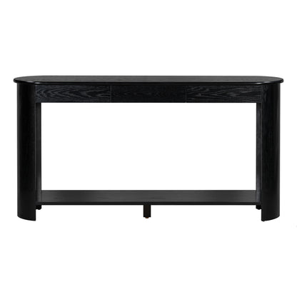 U_Style 59.8'' Modern Oak Veneer Console Table with 3 Drawers,Farmhouse Entryway Table with Shelf,Wood Sofa Table with Semi-Circular Design, Suitable for Living Room,Hallway,Entryway, Foyer, Corridor image 10