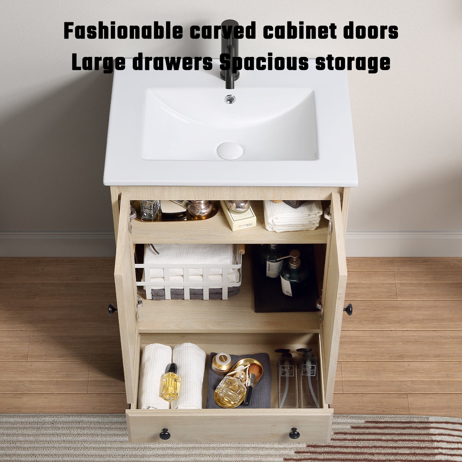 Bathroom Vanity Sink Base Wooden Material Ready-to-Assemble Bathroom Cabinet 24" Width without sink image 3