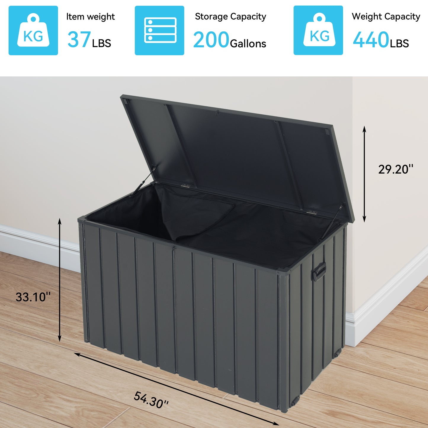 Outdoor Storage Box, 200 Gallon Metal Deck Box Built-in a Oxford Fabric Storage Bag, Lockable & Waterproof Outside Patio Storage Box - Gray image 4