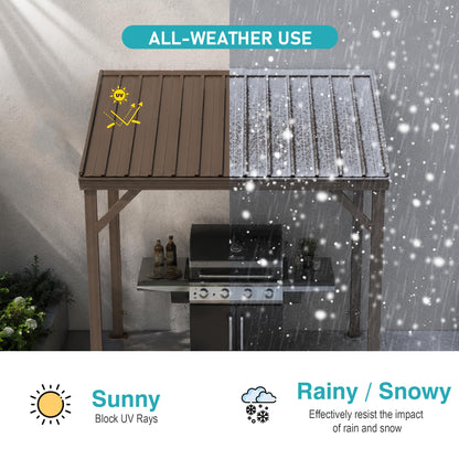 8x5FT Lean to Gazebo, Outdoor Hardtop Wall Mounted Gazebo with Sloping Galvanized Steel Roof, Upgraded Heavy Duty Mounted Shelter with Drainage System for Deck, Porch, Backyard,Brown image 4