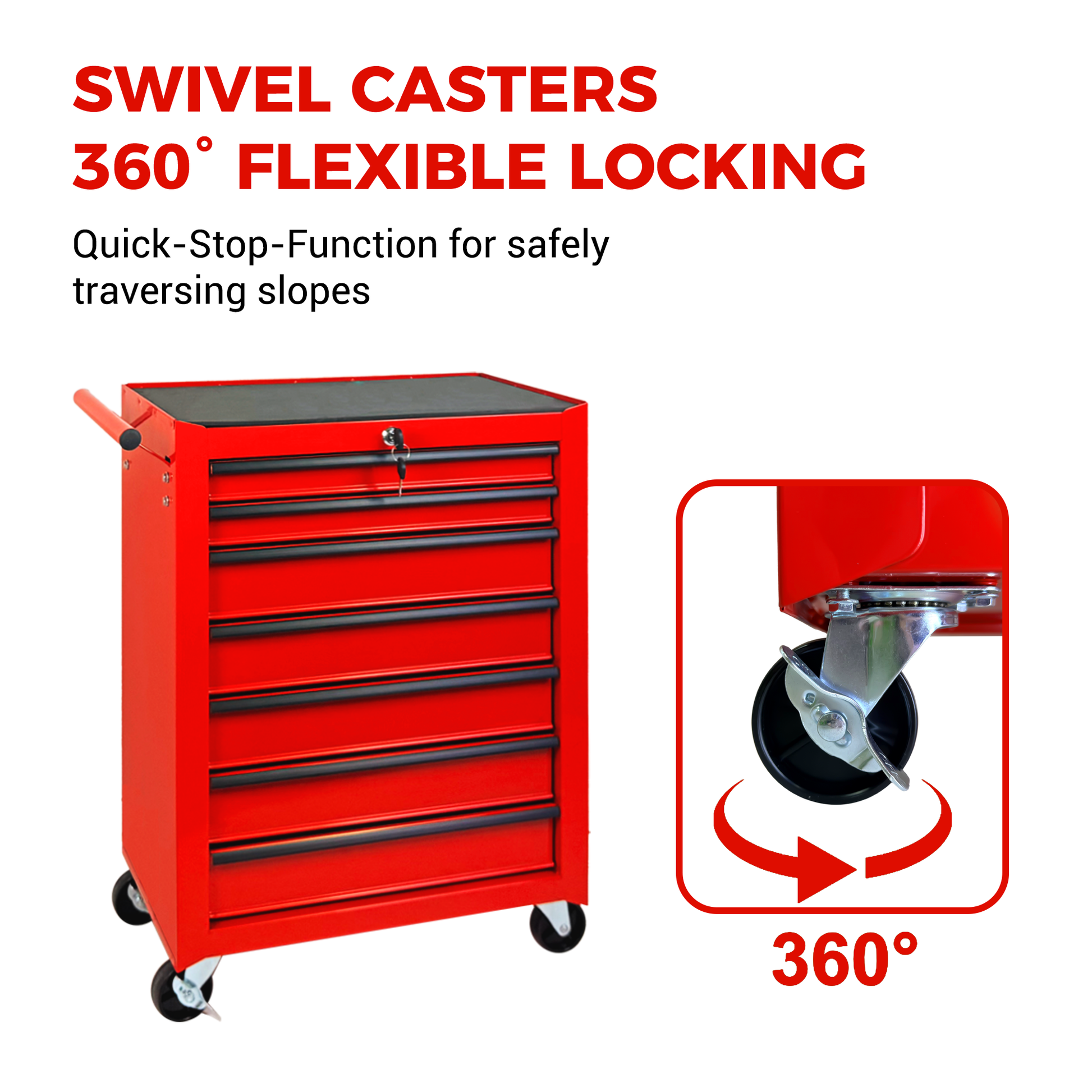 Rolling Metal Tool Chest with 7 Drawers, 20" 7-Drawer Tool Chest Cabinet with Ball Bearing Drawer Slides, Steel Tool Storage Box Organizer -RED image 3