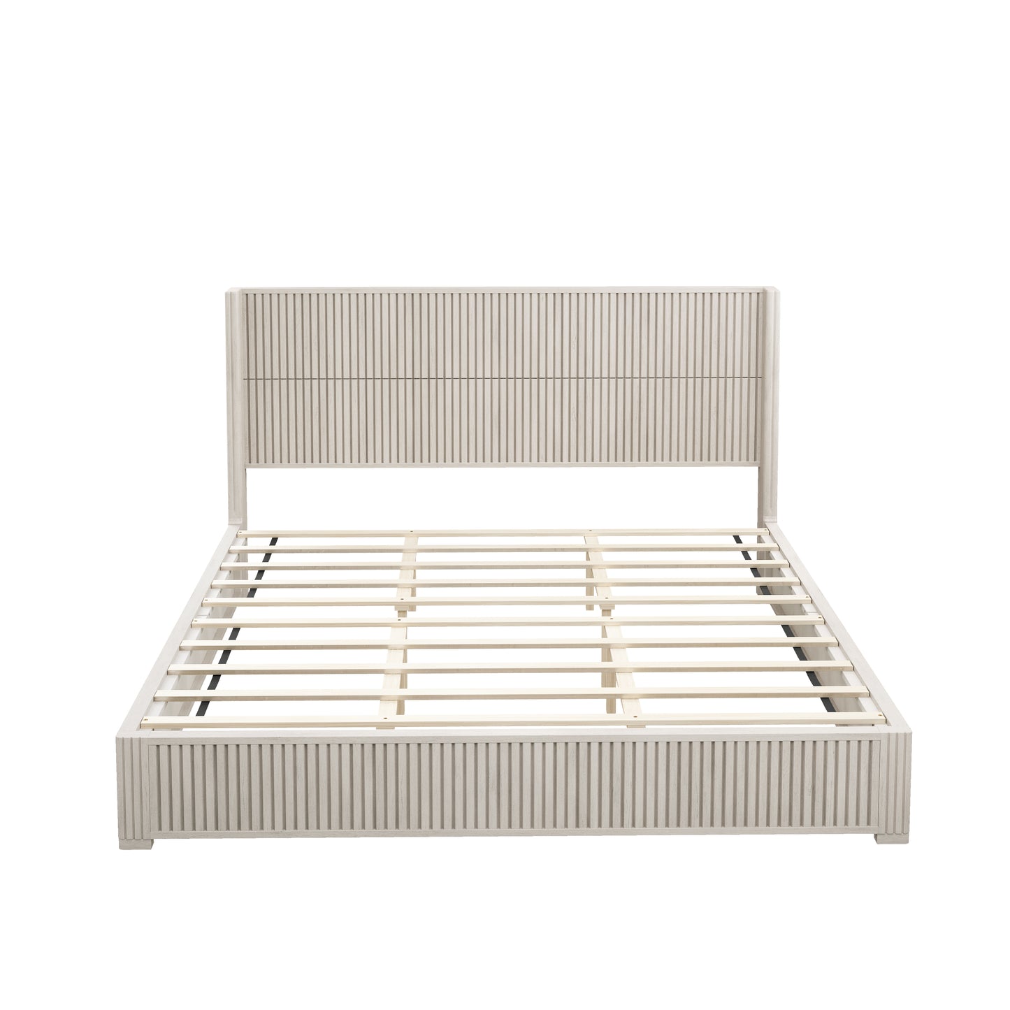 Solid Wood Platform Bed Frame with Headboard, No Box Spring Needed, Floor-standing bed, Easy Assembly, King Size,Beige image 8