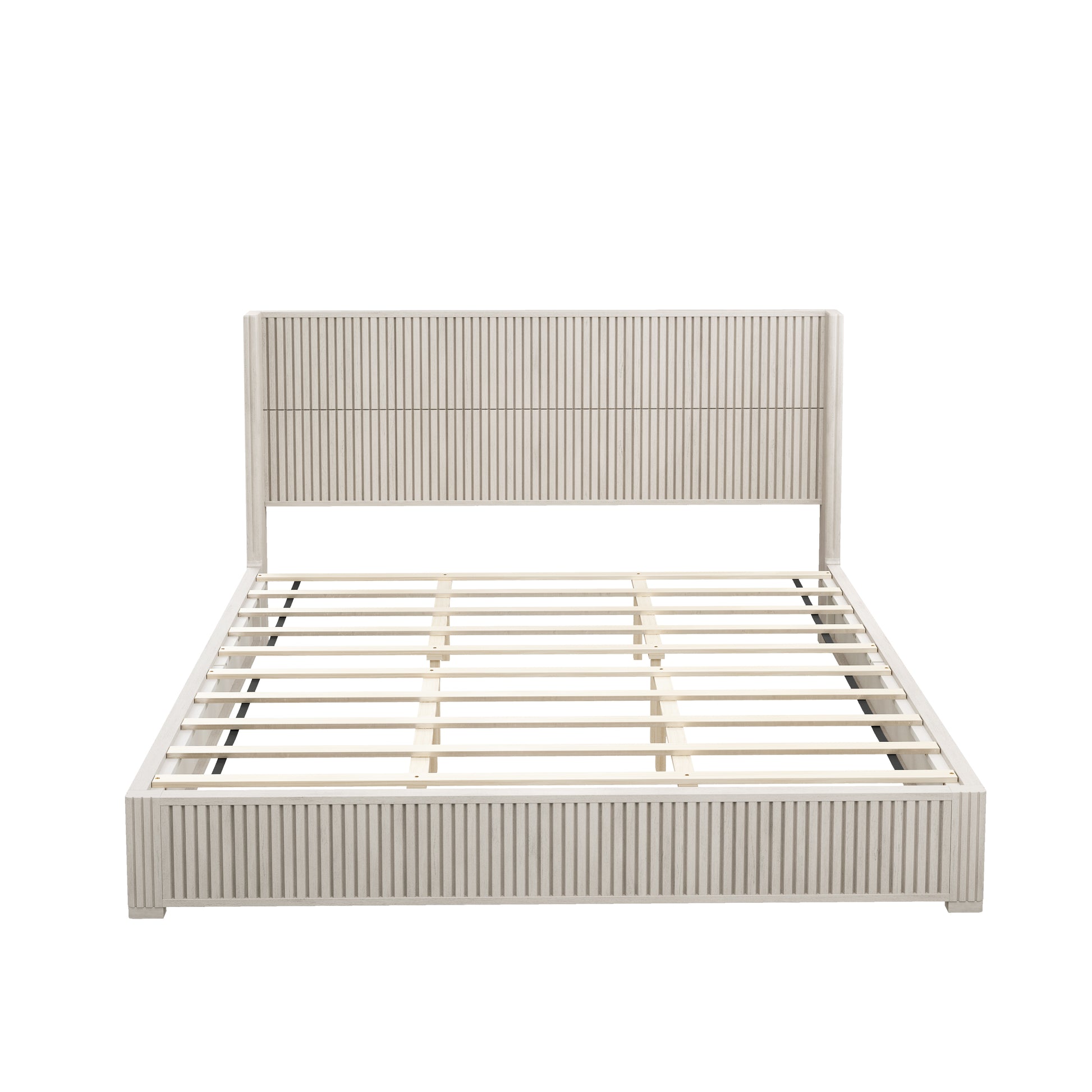Solid Wood Platform Bed Frame with Headboard, No Box Spring Needed, Floor-standing bed, Easy Assembly, King Size,Beige image 8