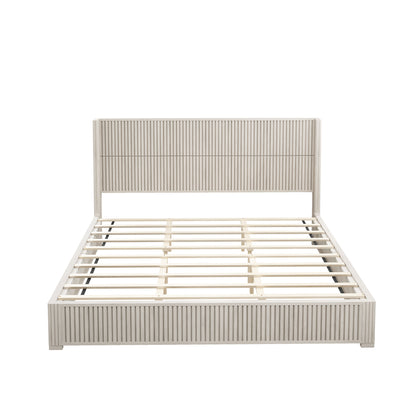 Solid Wood Platform Bed Frame with Headboard, No Box Spring Needed, Floor-standing bed, Easy Assembly, King Size,Beige image 8