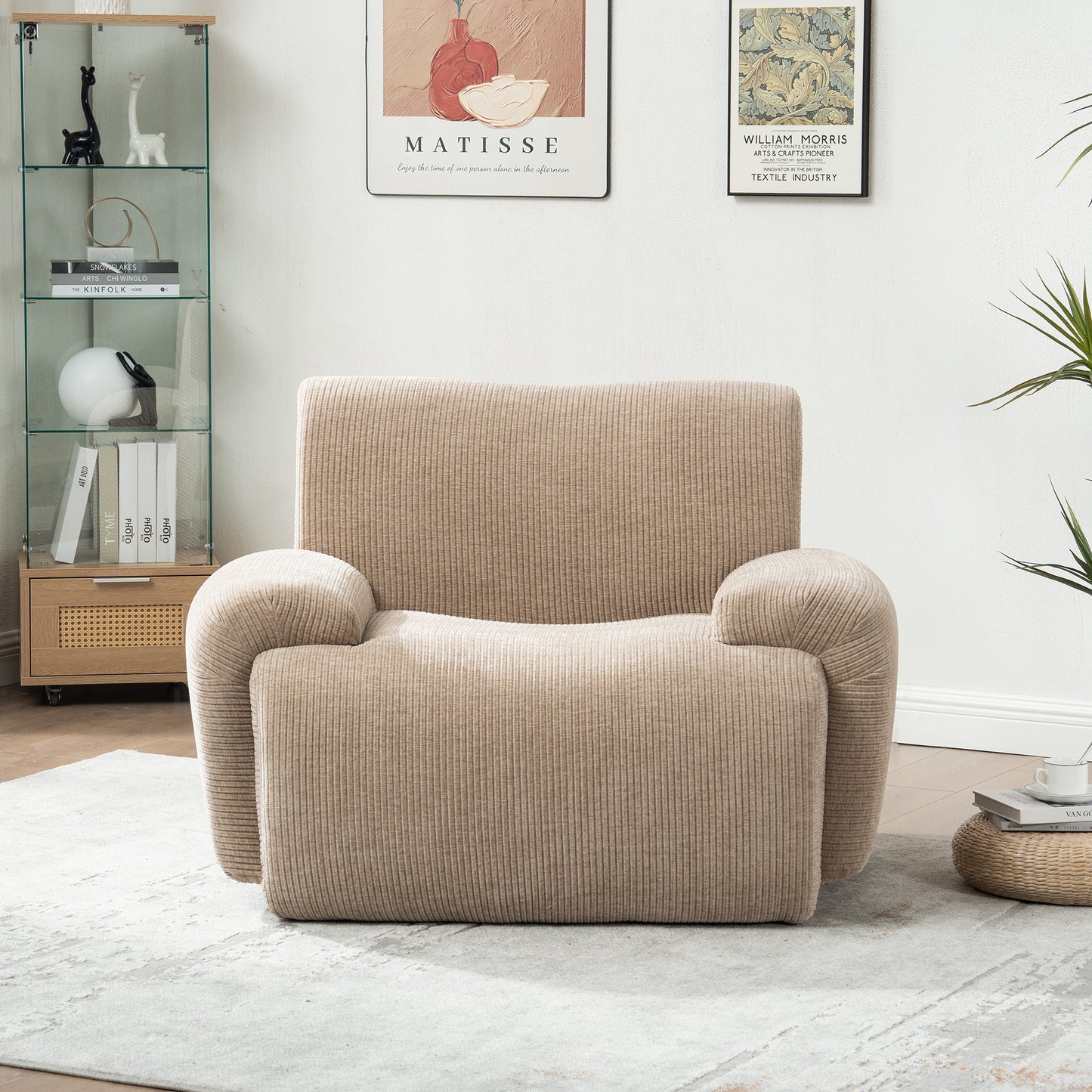 42" Wide Modern Upholstered Chenille Vertical Stripes Accent Chair, Boneless Single Sofa Chair, Armchair Comfy Reading Lounge Chair with Deep Seats for Living Room Bedroom Apartment, Dorms, Taupe image 4