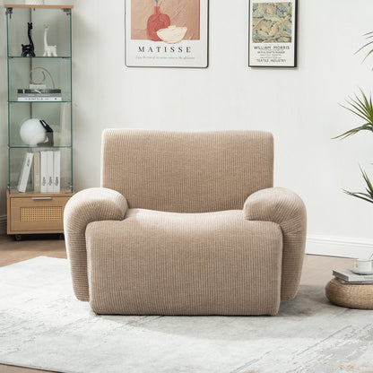 42" Wide Modern Upholstered Chenille Vertical Stripes Accent Chair, Boneless Single Sofa Chair, Armchair Comfy Reading Lounge Chair with Deep Seats for Living Room Bedroom Apartment, Dorms, Taupe image 4