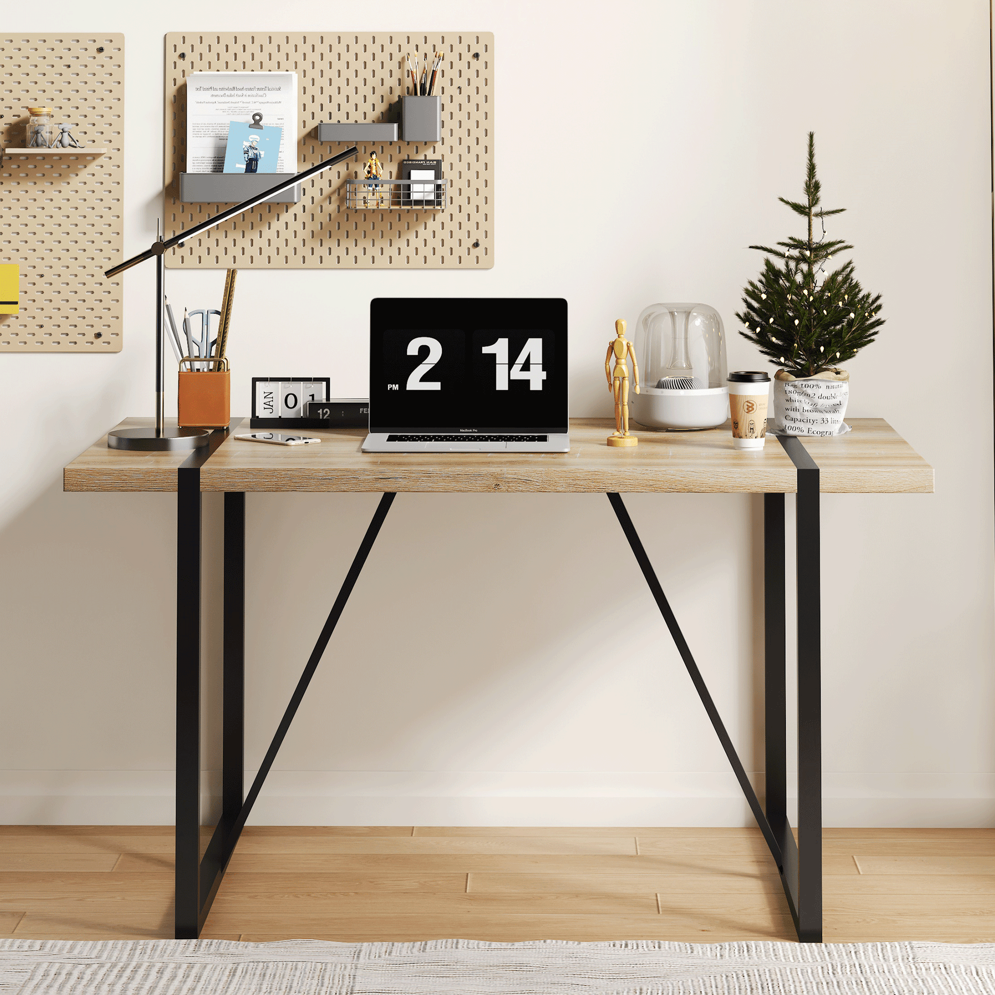 Rustic Industrial Rectangular Wood Dining Table For 4-6 Person, With 1.5" Thick Engineered Wood color Tabletop and Black Metal Legs,Desk For Kitchen Dining Living Room, 55.1" x 31.4"x 29.9"1529W115172 image 3
