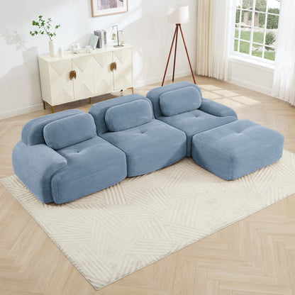 L-shaped modular sofa no assembly ergonomic design pet-friendly luxuryCorduroy Fabric fabric extra-wide curved armrests 32D high-resilience sponge for living rooms bedroom,Blue image 1