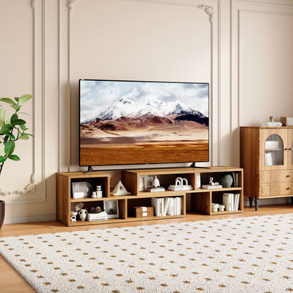 Modular Extendable TV Stand, Rustic Wood Media Console with Open Storage Cubbies, Freestyle Combination Entertainment Center, Adjustable TV Cabinet for Living Room Bedroom Apartment image 1