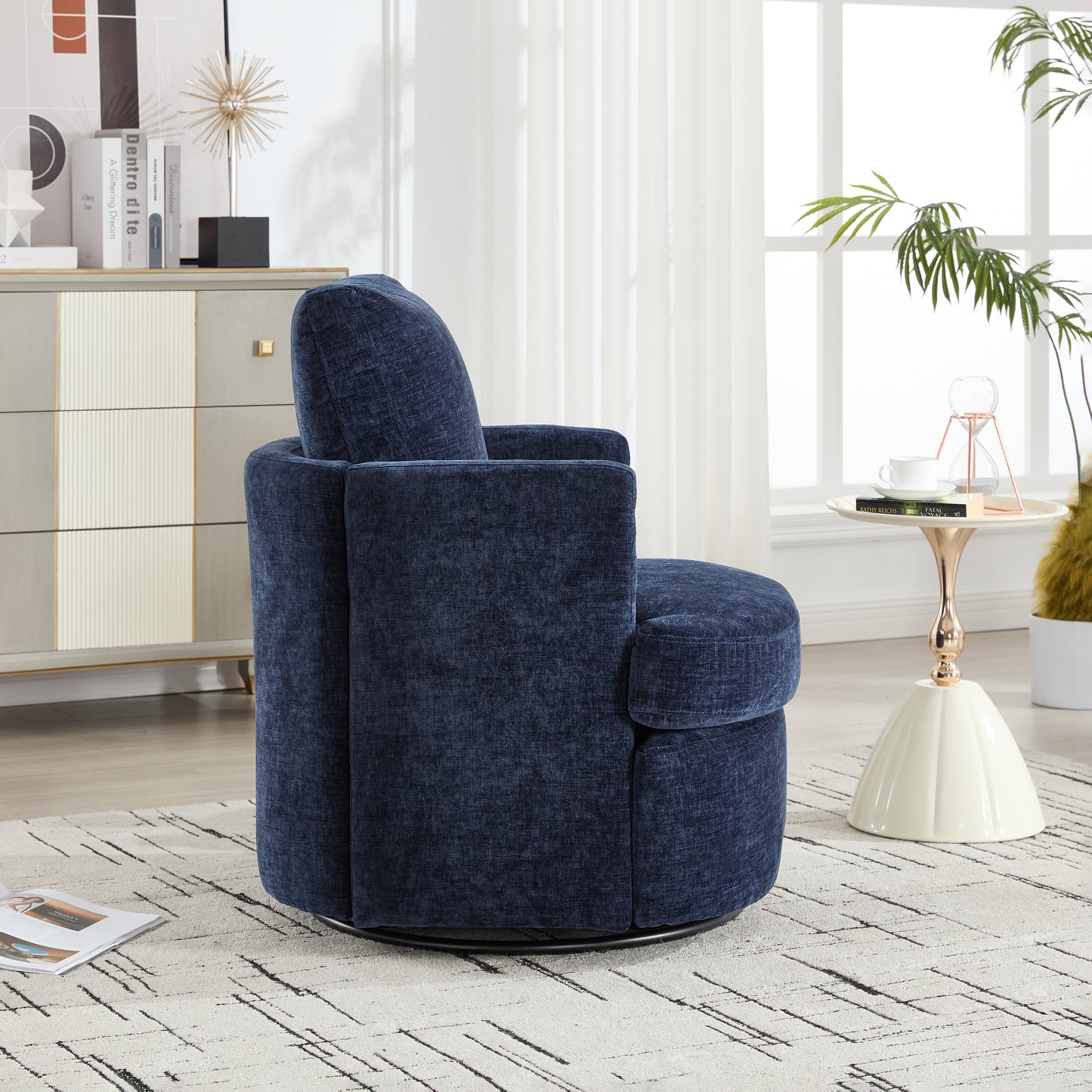 Vanity Chair,Swivel Accent Chair, 360 Degree Round Swivel Barrel Chair, Upholstered Comfy Swivel Chairs for Living Room,Accent Chairs for Bedroom, Reading Room,Powder Room,(Velvet, Blue) image 11