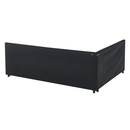 Queen Size Upholstered Tufted Bed Frame, Sofa Bed Frame with Comfortable Backrest and Armrests, Queen Size Bed for Bedroom, Living Room,Velvet, BLACK(85.5''*64.5''*30.5'') image 12