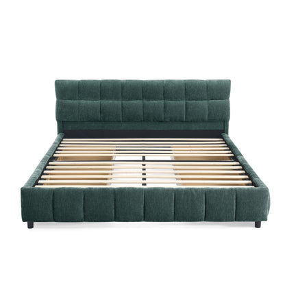 Queen Size Upholstered Bed,comfortable upholstered bed frame, Chenille fabric, with headboard and solid bed frame. With drawer for storage.-green(88.5''*68.5''*31'') image 12