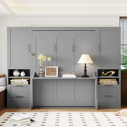 Queen Size Murphy Bed Wall Bed with Closet,Drawers and Shelves,Gray(OLD SKU:LP000909AAE-2) image 1