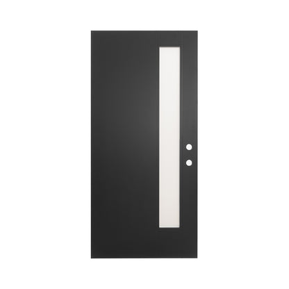 36"x80" Fiberglass Front Door with White 4-9/16" PVC Frame,Left-Hand Inswing Exterior Door with Brickmould,Contemporary minimalist smooth skin with frosted glass for Home Entrance, Black image 5