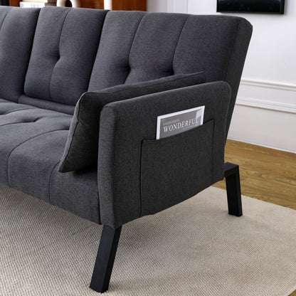 70-inch multi-functional cotton and linen sofa bed: foldable + cup holder + side storage, instantly switch between living room and bedroom image 6
