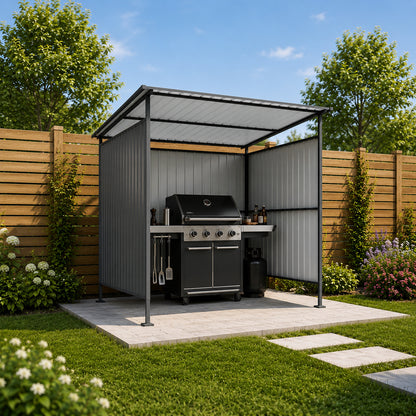 6x6FT Outdoor Pergola with Hardtop Roof, Lean-to Metal Grill Gazebo & Bike Storage Shed, Heavy Duty Patio Awning Shelter for Backyard, Deck, Lawn, BBQ & Pets image 5