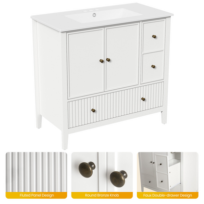36'' Bathroom Vanity with Sink Set, Bathroom Storage Cabinet with Doors and Drawers, Modern Vanity Sink Cabinet with Painted Surface, White image 4