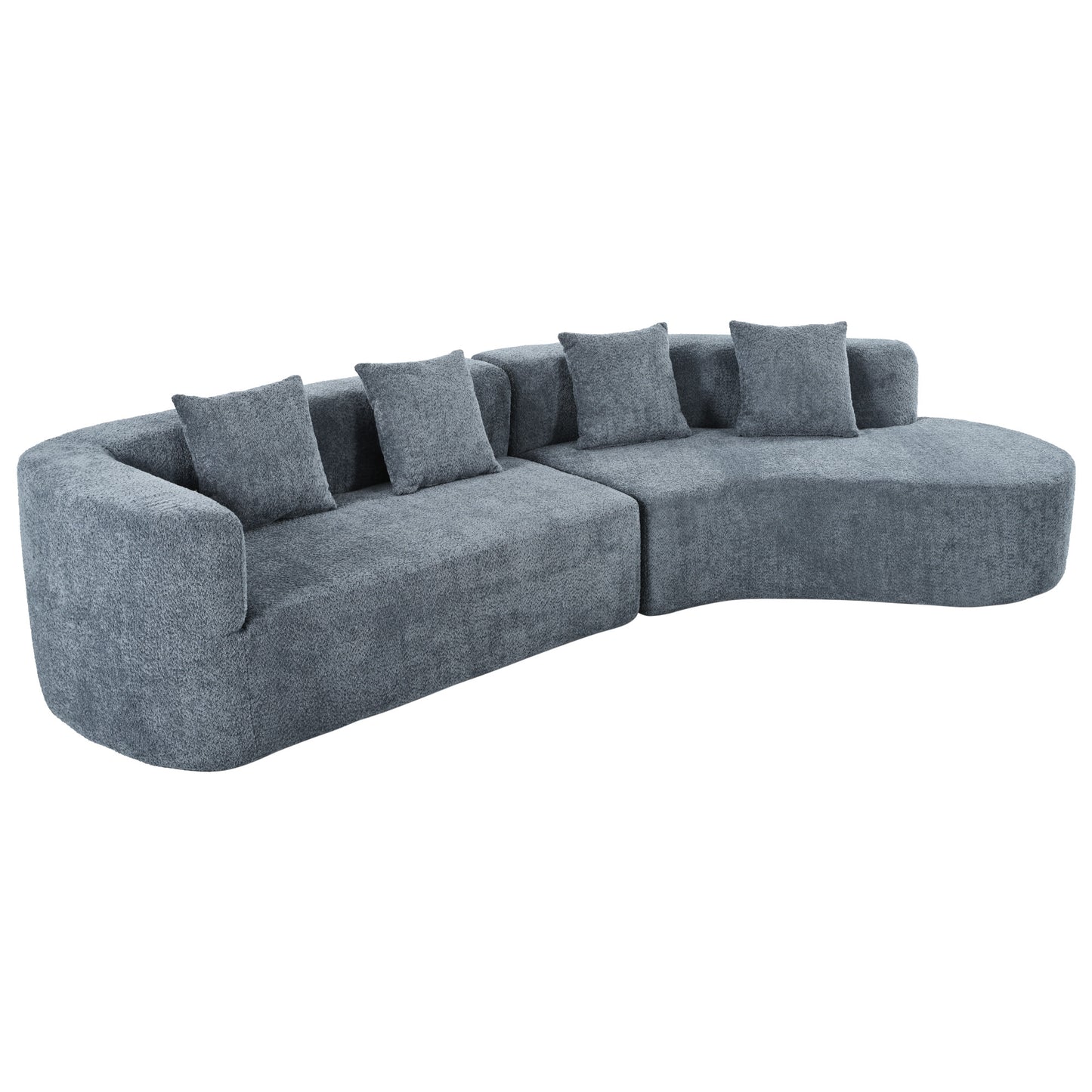 U_Style 132" Modern Sectional Sofa with Curved Design, 2-Piece Chenille Modular Couch with 4 Pillows, Plush Sponge & Spring Cushion, Large Sponge Modular Sofa for Living Room image 5